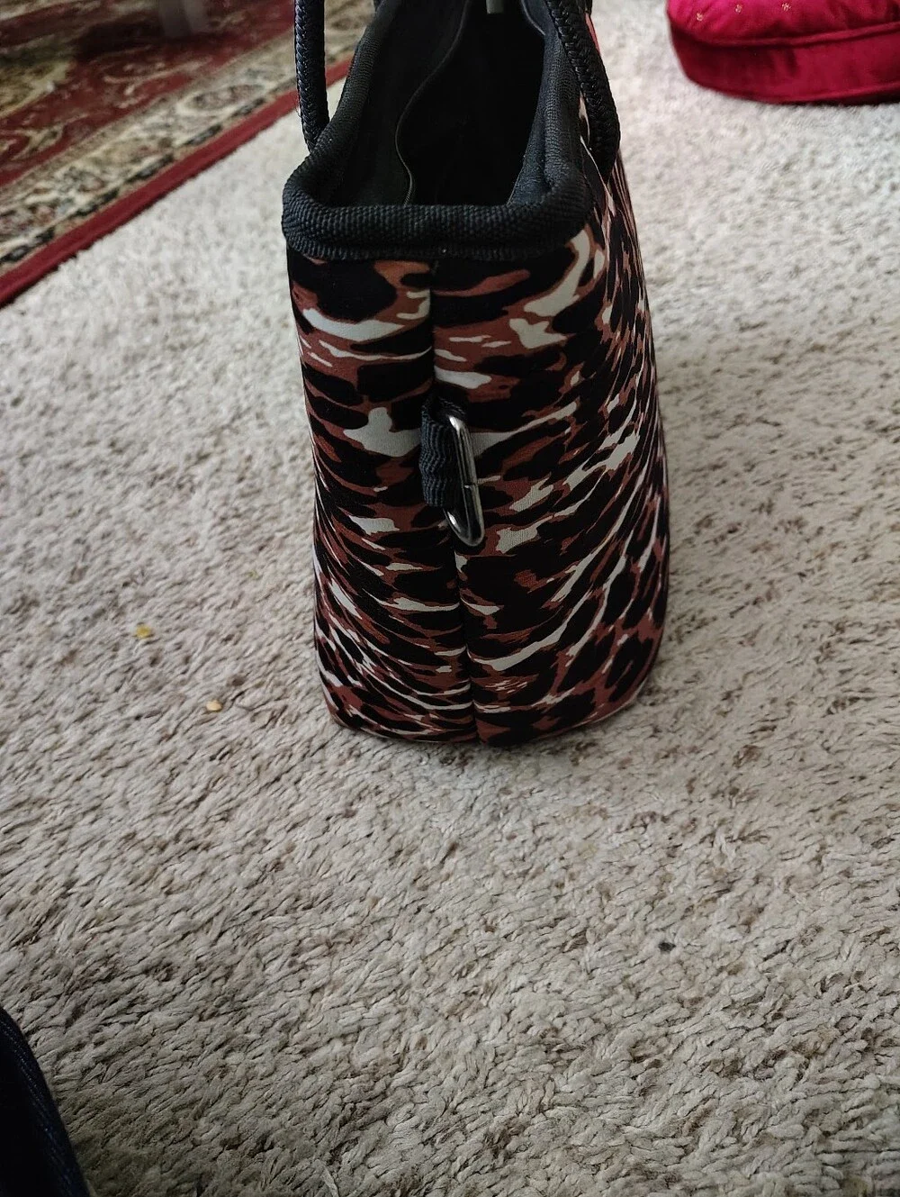 Leopard Print Tote Bag with Red & Black Stripe haute Shore